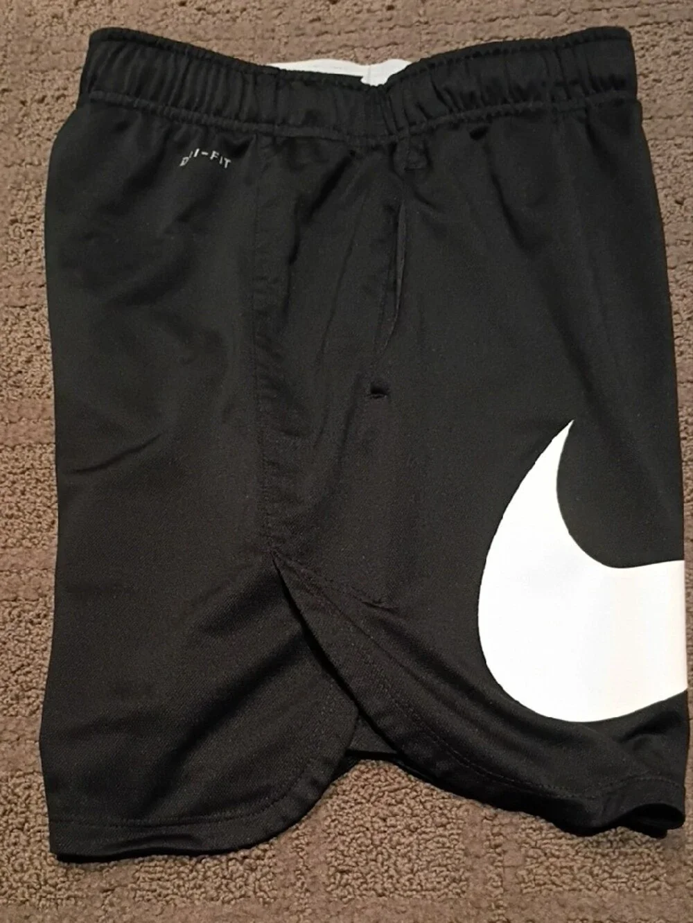Nike Dri-fit Kid's Black Athletic Shorts with White Swoosh Accent